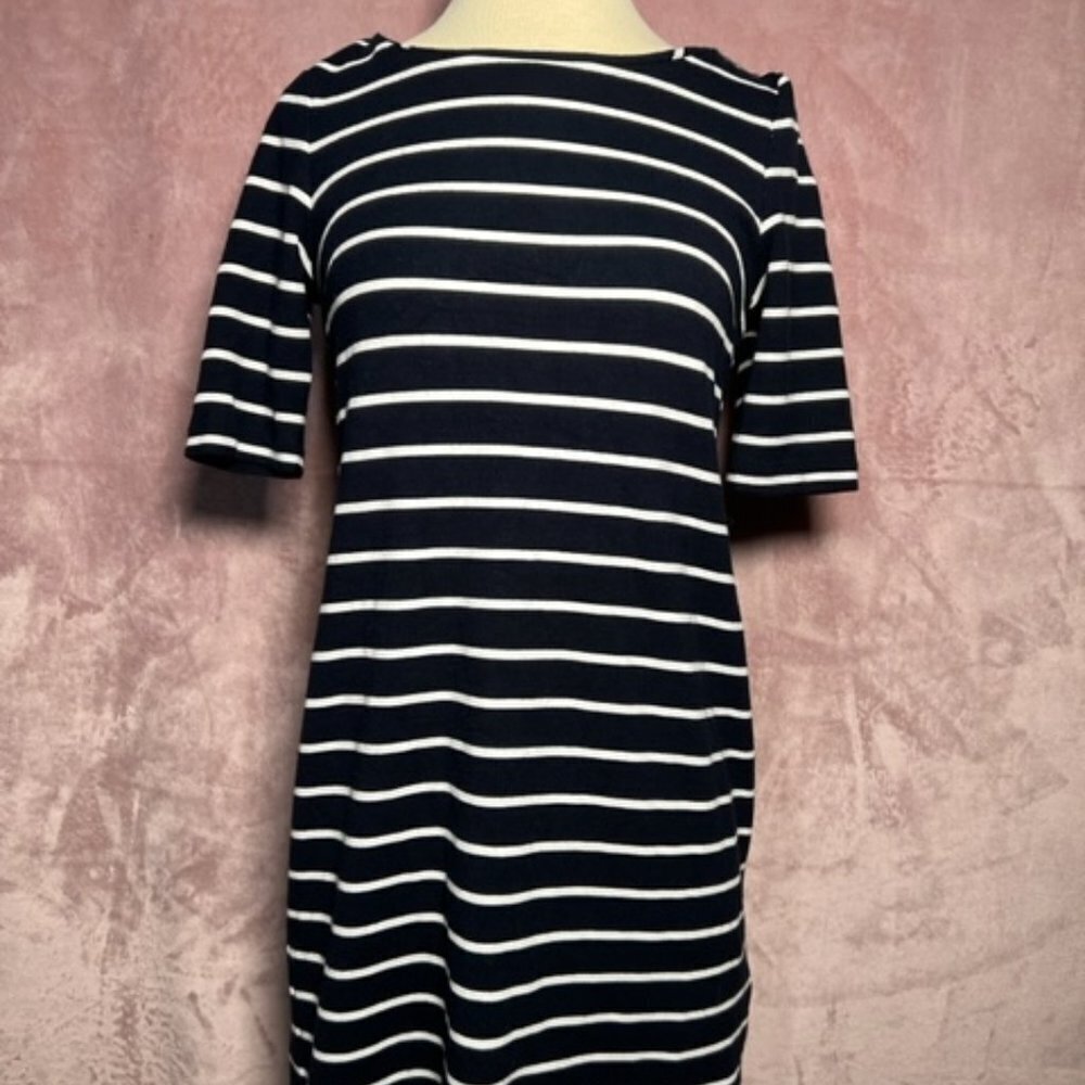 Banana Republic Womens Navy Blue And White Striped Midi Zip Back Dress Size 4p